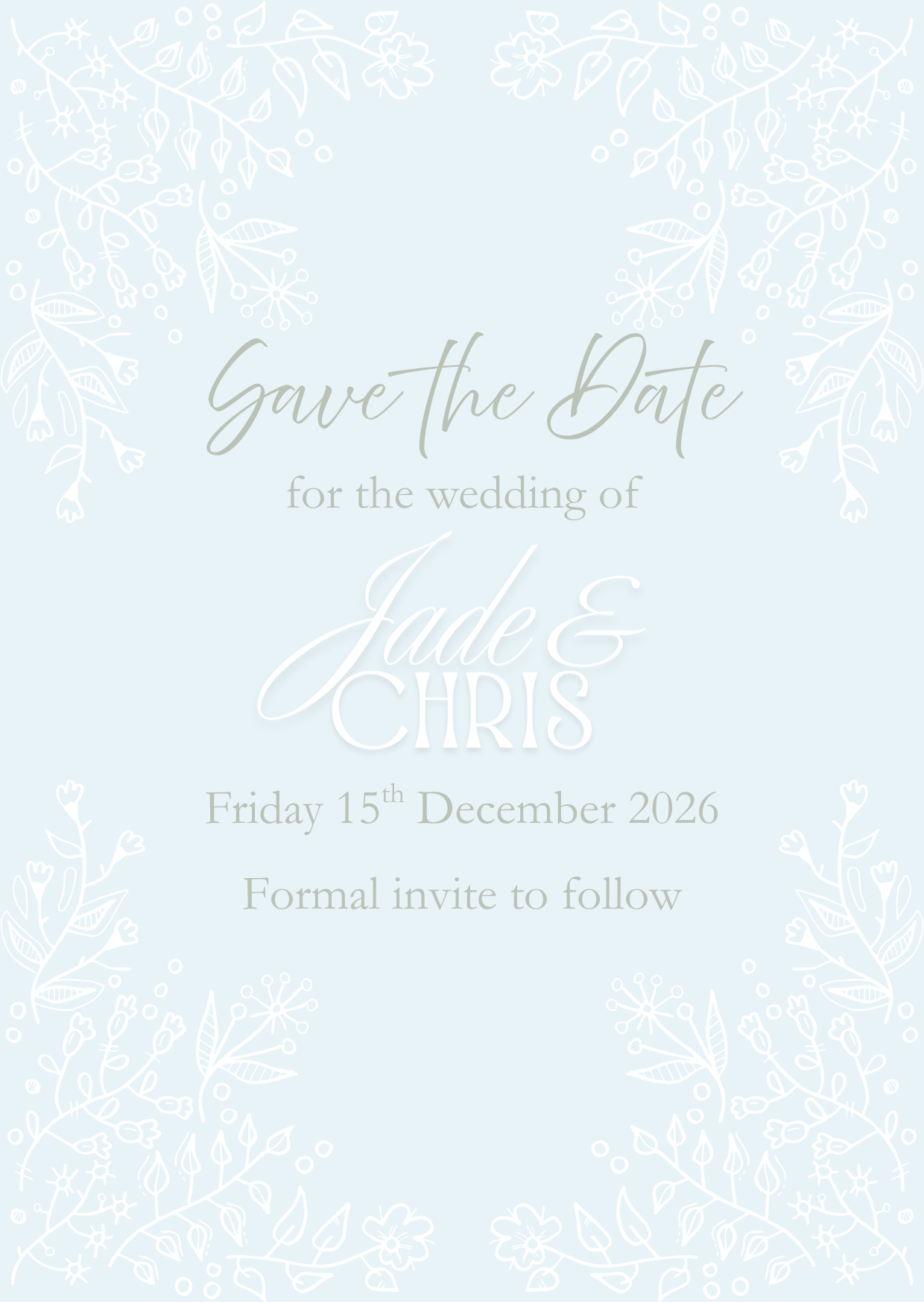Save The Date – Floral Duck Egg