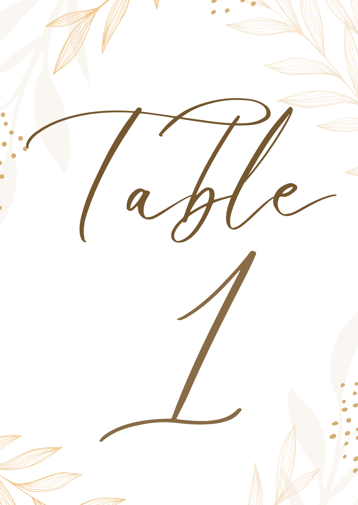 Pink and Gold Leaf Table Number