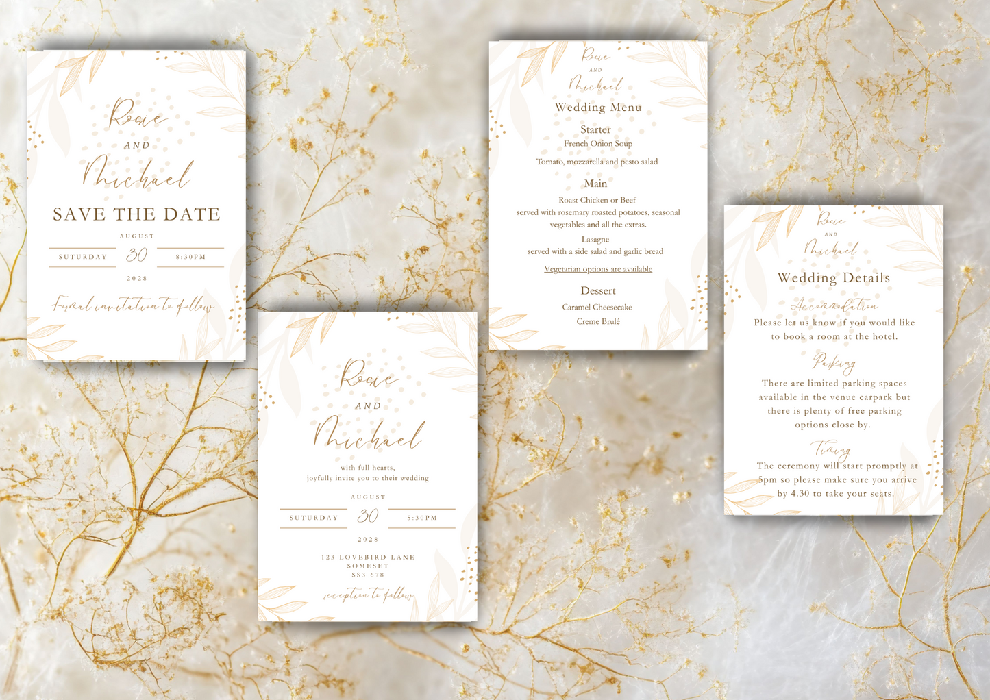 Pink and Gold Leaf Wedding Stationery - Bundle 1