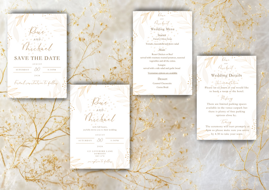Pink and Gold Leaf Wedding Stationery - Bundle 1