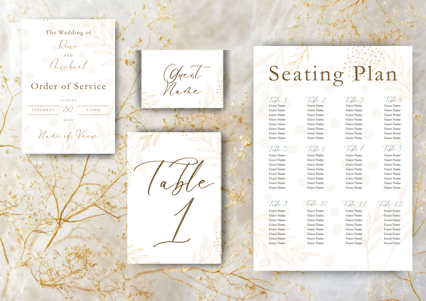 Pink and Gold Leaf — Wedding Stationery Bundle 2