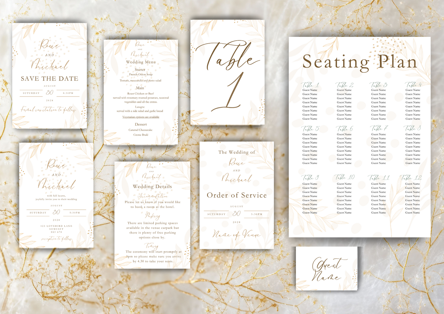 Pink and Gold Leaf - Wedding Stationary Bundle 3