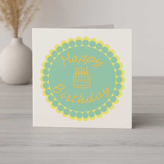 Happy Birthday Greeting Badge Card – Colourful & Fun Design