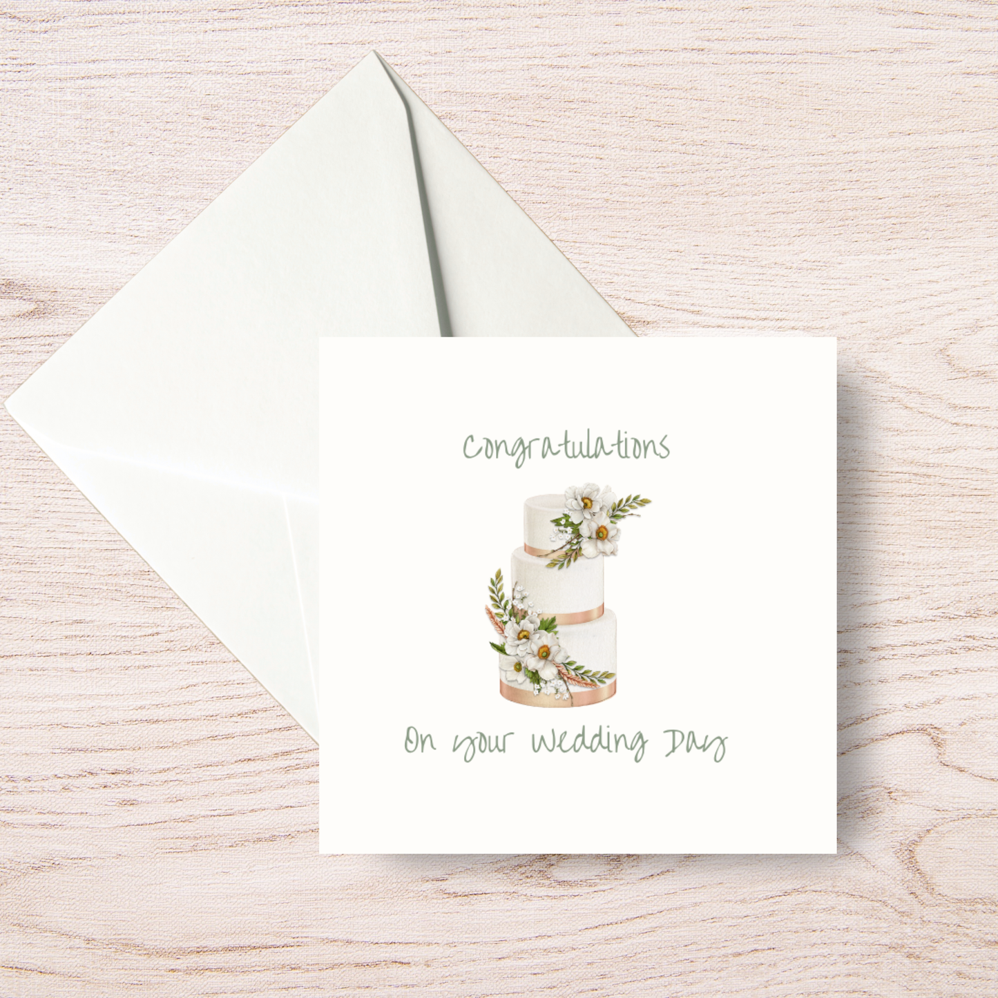 Elegant Floral Wedding Cake Congratulations Card