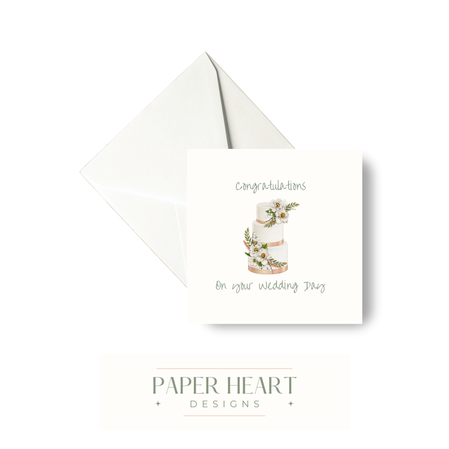 Elegant Floral Wedding Cake Congratulations Card