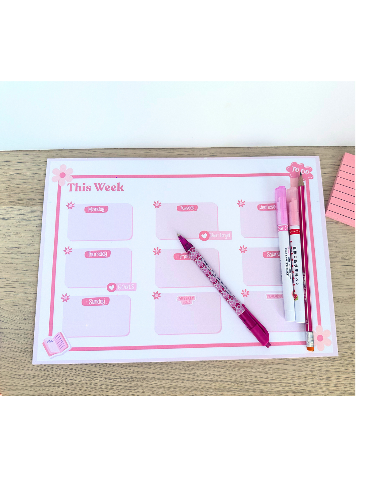 Pink Floral Weekly Planner | A4 Tear-Off Planning Pad