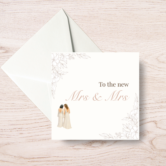 To the New Mrs & Mrs Floral Wedding Card