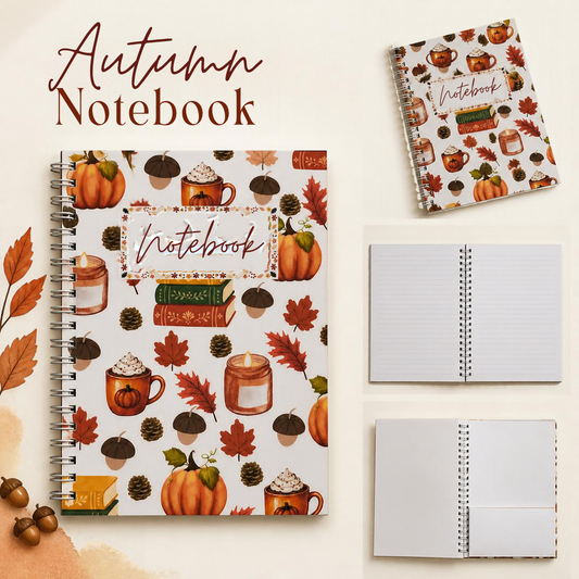 Autumn A5 Lined Notebook | Cosy Pumpkin & Autumn Leaves Design