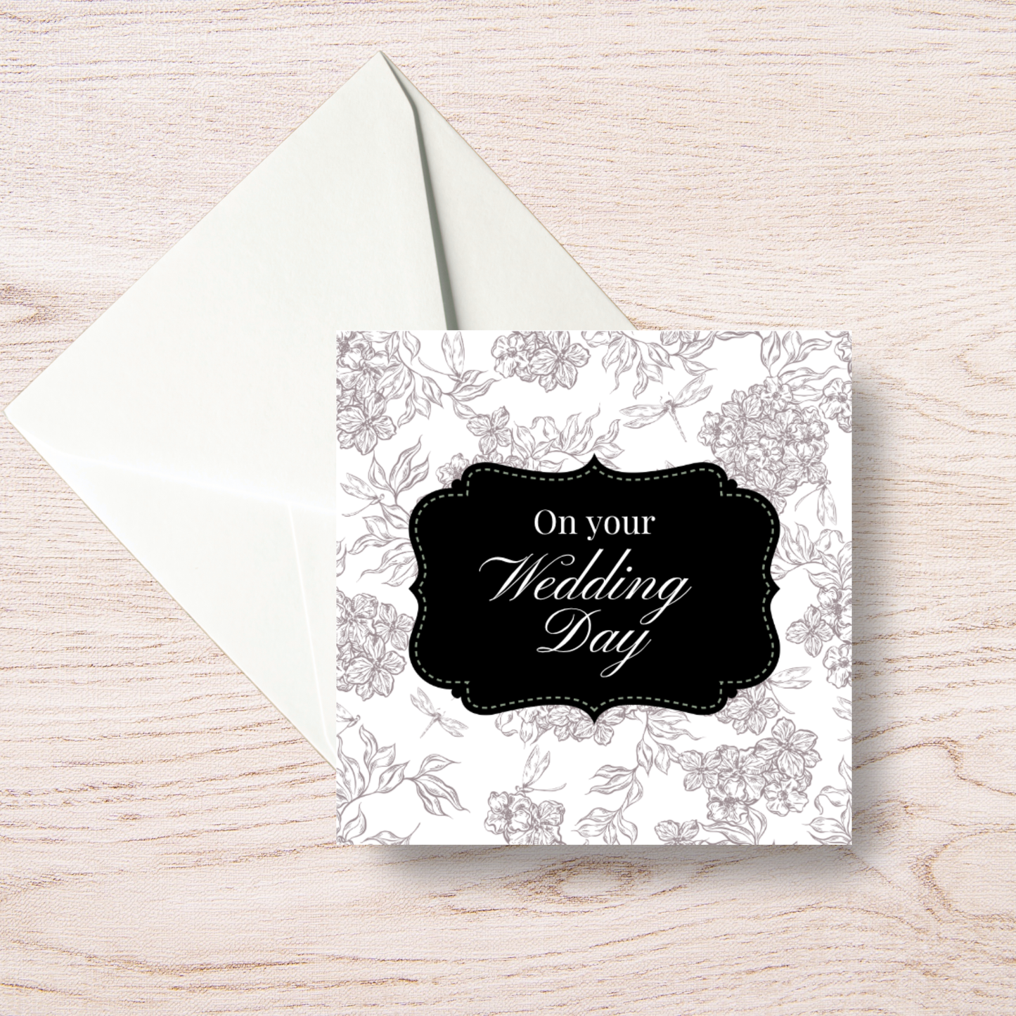 Black and White Floral Wedding Day Card