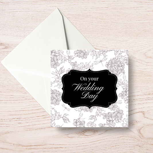 Black and White Floral Wedding Day Card