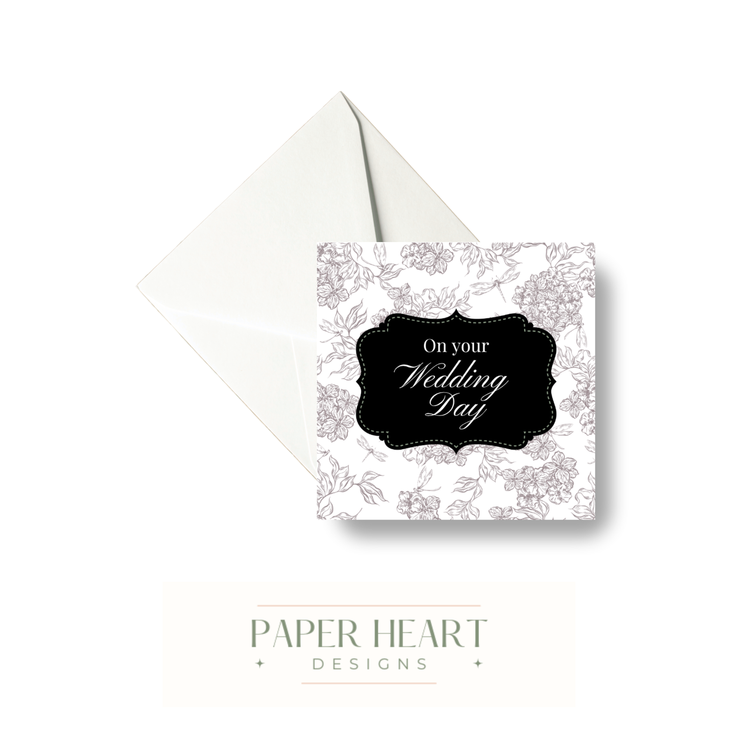Black and White Floral Wedding Day Card