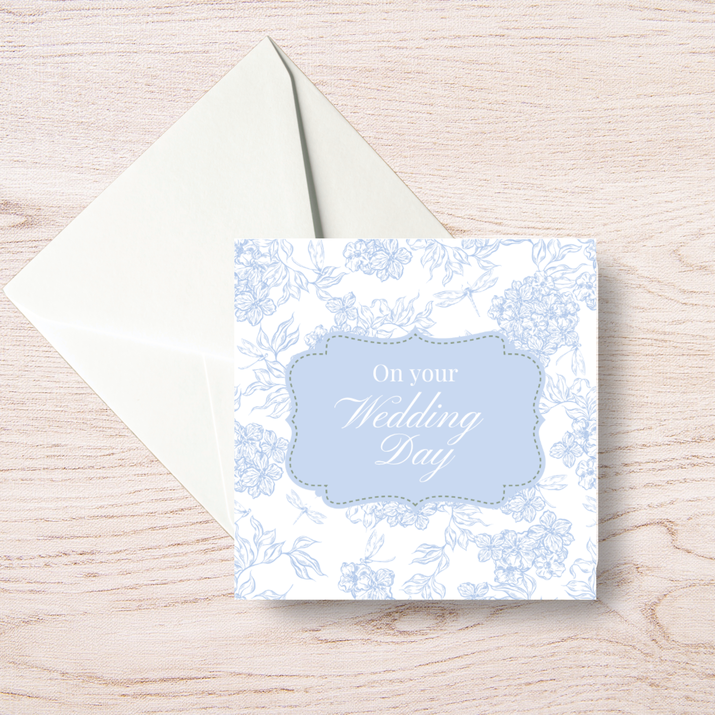 Pale Blue Floral Wedding Day Card