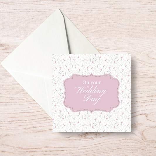 Pink Wildflower Wedding Day Card