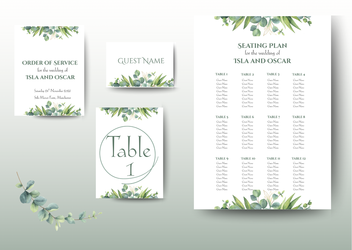 Eucalyptus Watercolour - Wedding Stationary Bundle 2