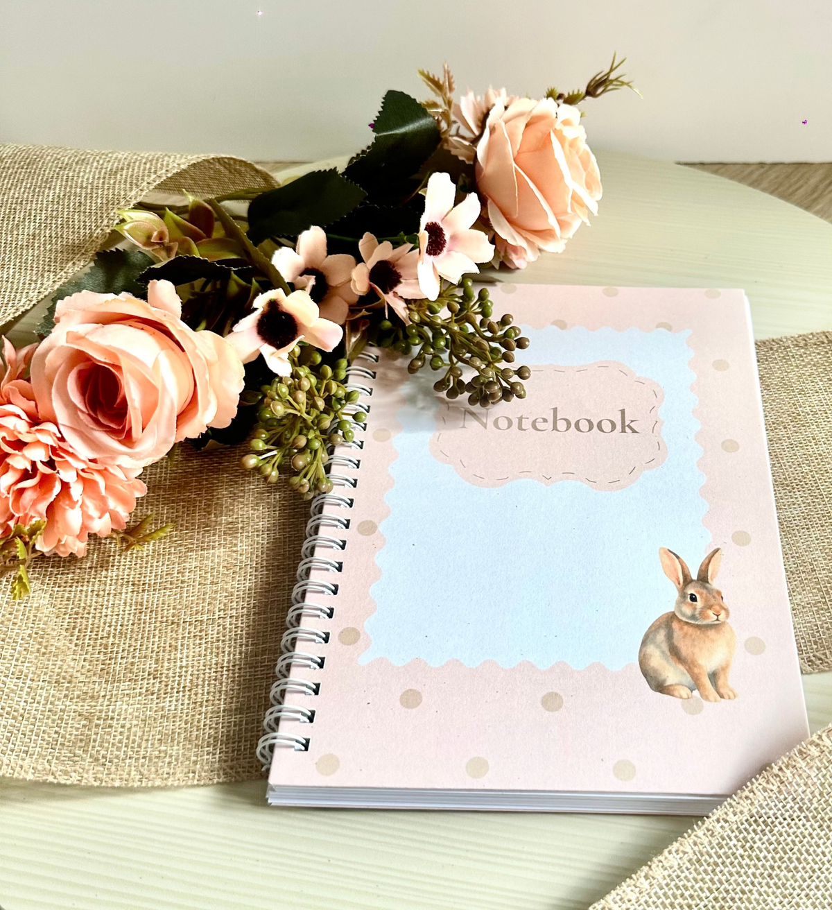 Pink Polka Dot Rabbit | Handmade A5 Lined Notebook