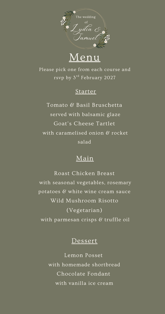 Dark Floral – Wedding Menu (A6)