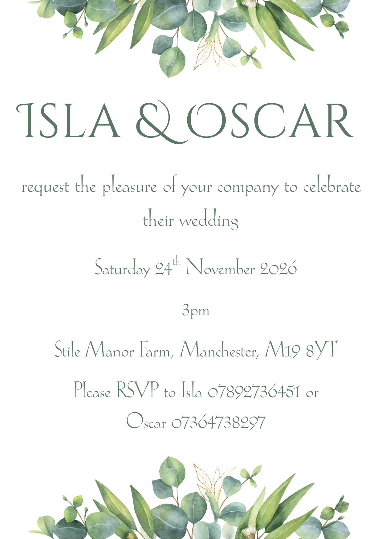 Eucalyptus Watercolour – Wedding Invitation