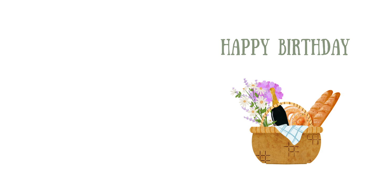 Picnic Basket Happy Birthday Greeting Card – Rustic Watercolour