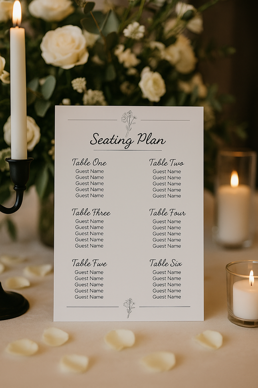 Monochrome Floral Wedding Guest Seating Plan