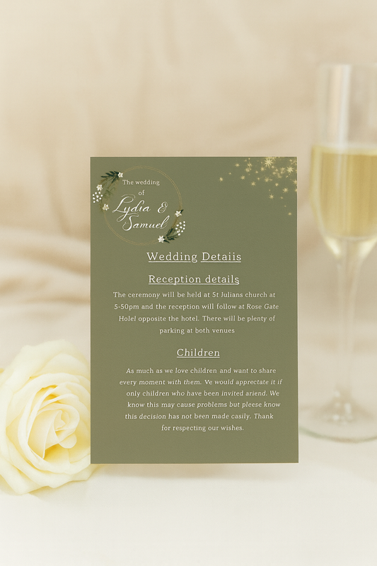 Dark Floral Wedding Details Card