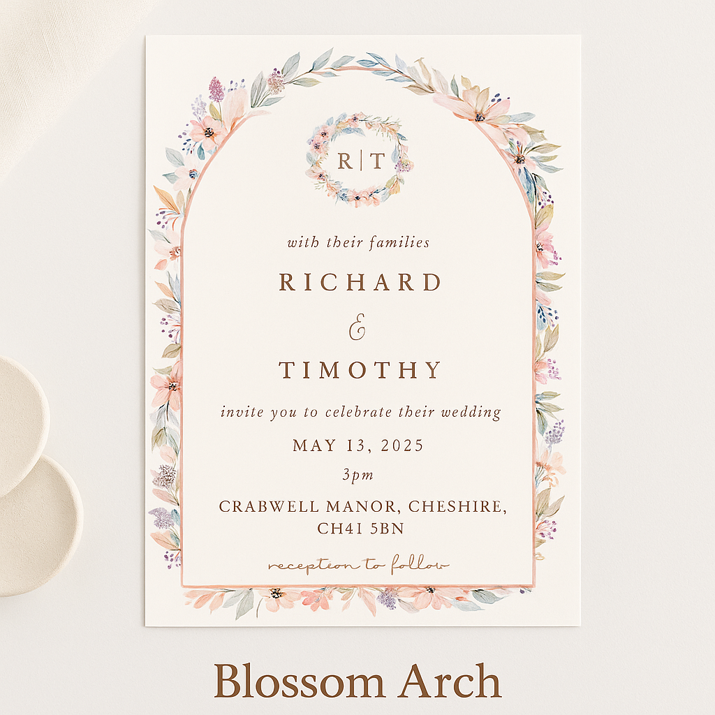 Blossom Arch Wedding Invitation | Floral Arch Invitation Suite | Pastel Watercolour Wedding Stationery