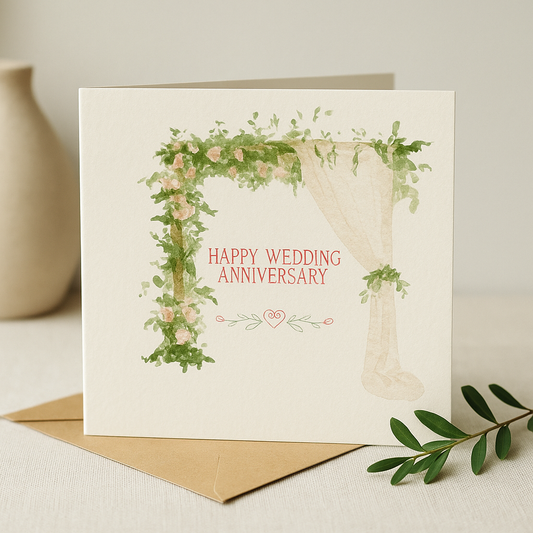 Floral Arch Wedding Anniversary Card – Romantic Watercolour Design