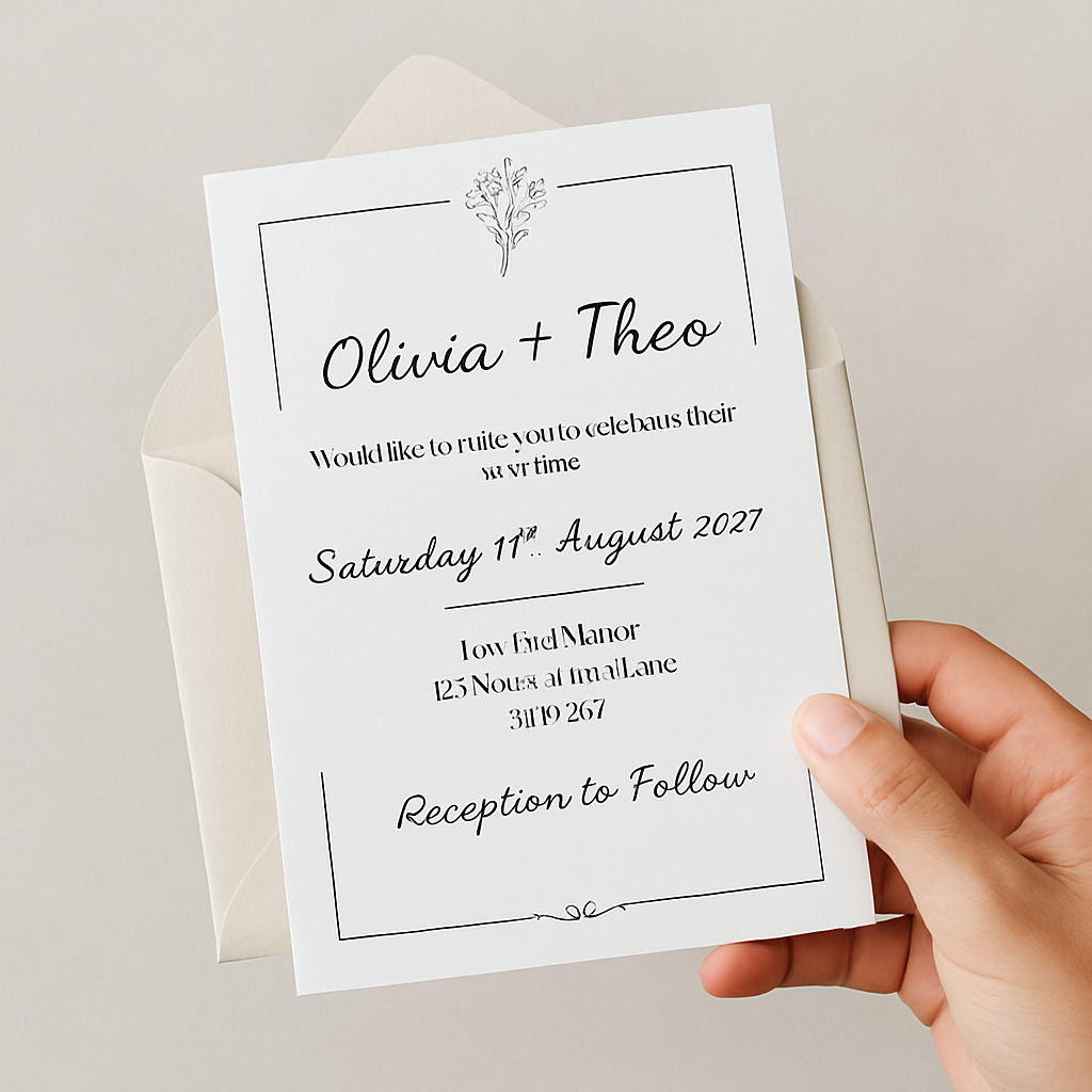 Monochrome Floral Wedding Invitation