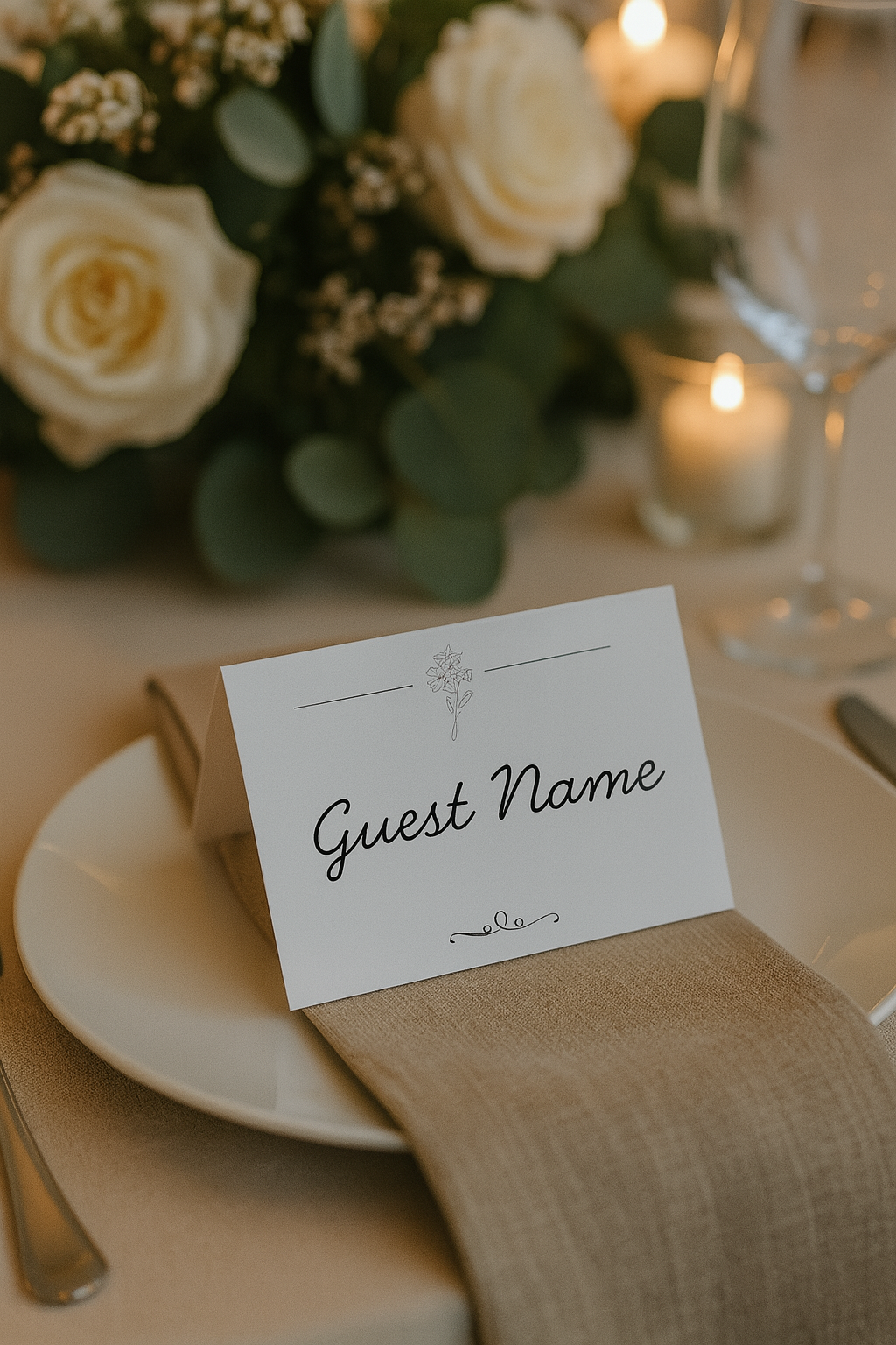 Monochrome Floral Wedding Guest Table Name Card