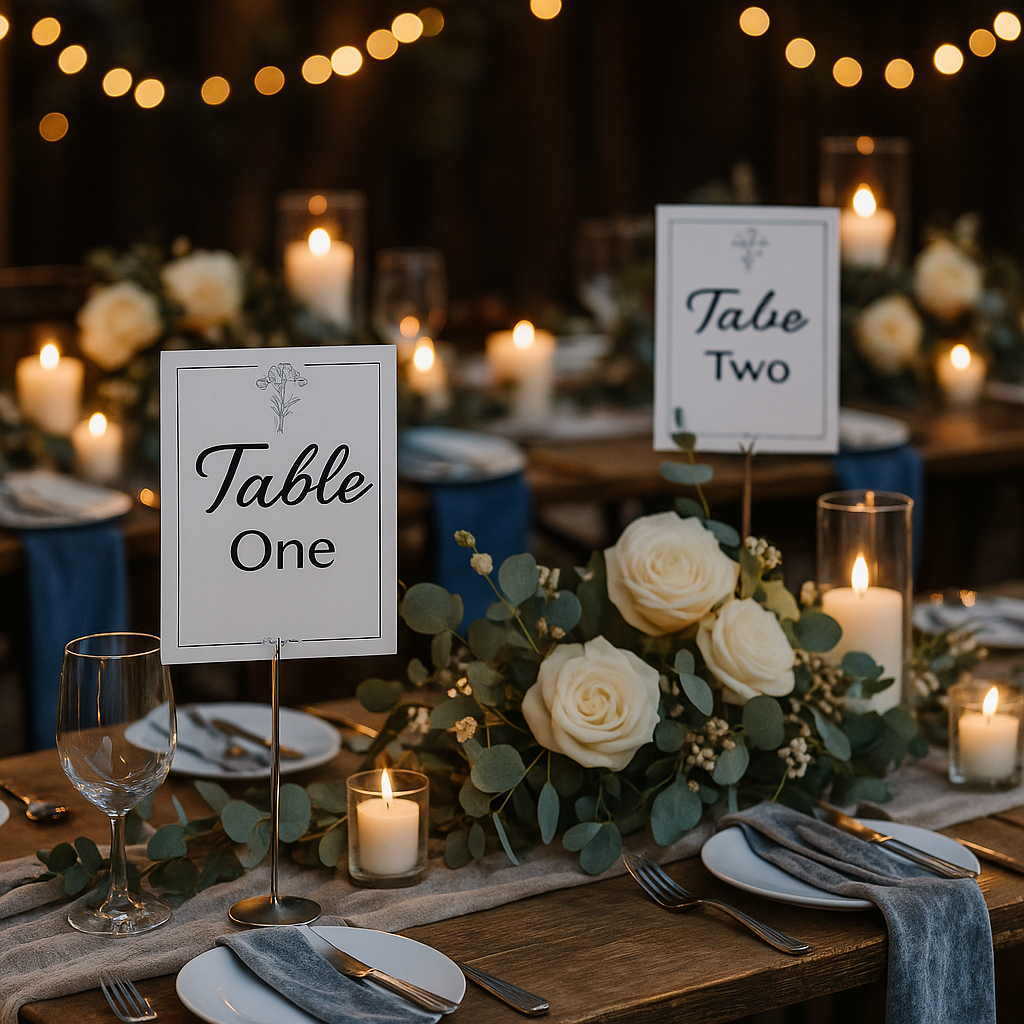 Monochrome Floral Wedding Table Signs