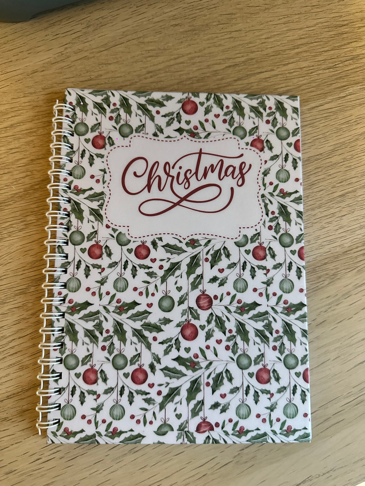 Christmas A5 Lined Notebook | Festive Holly & Baubles Design