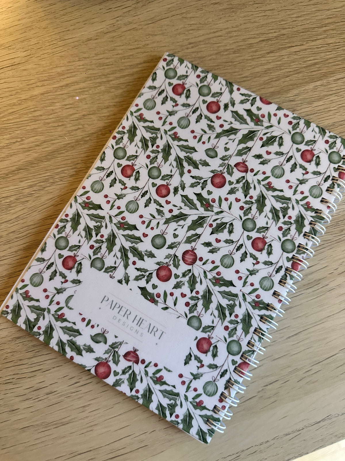 Christmas A5 Lined Notebook | Festive Holly & Baubles Design