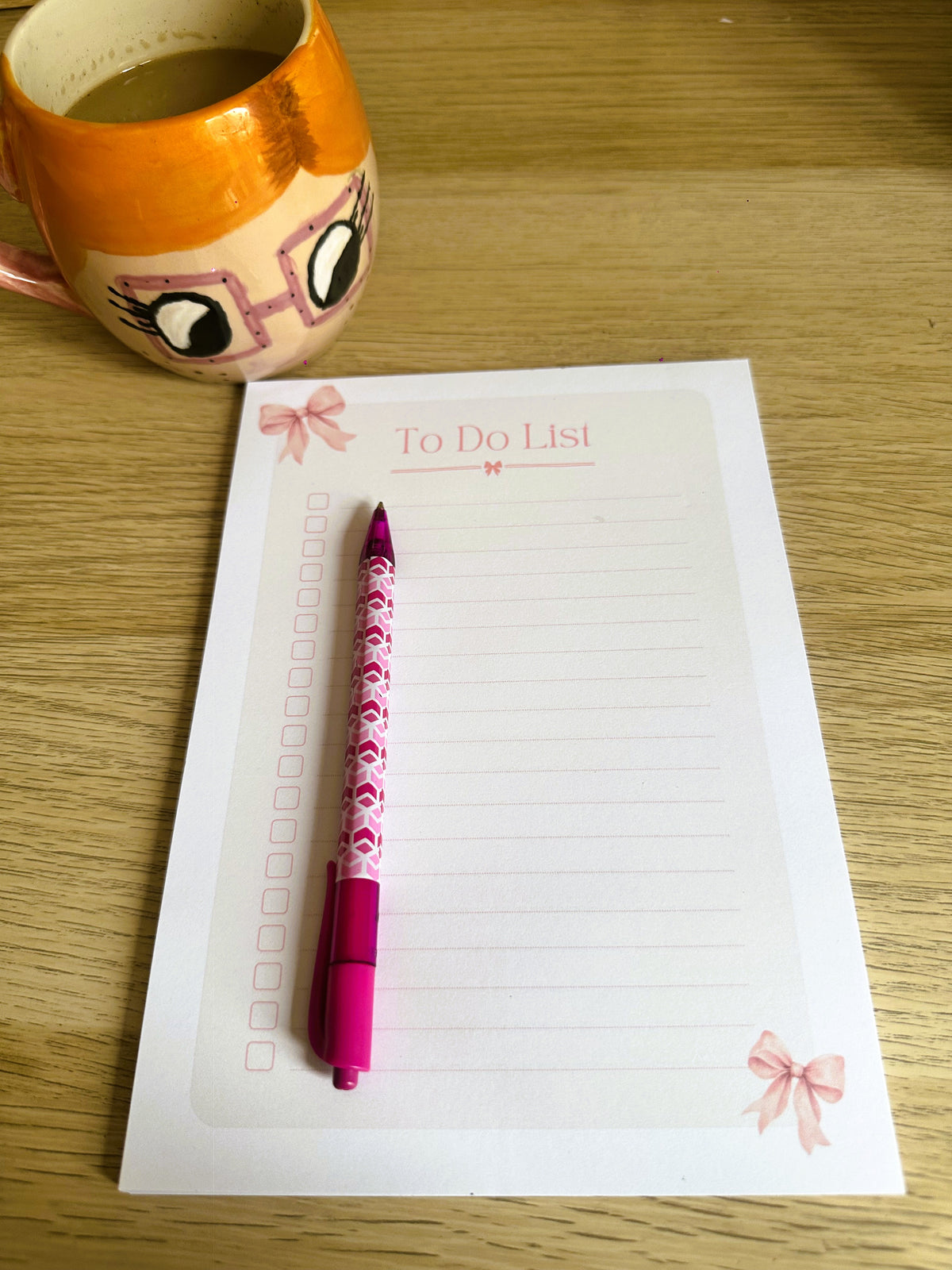 Pink Bow A5 To-Do List Pad | Tear-Off Checklist Notepad