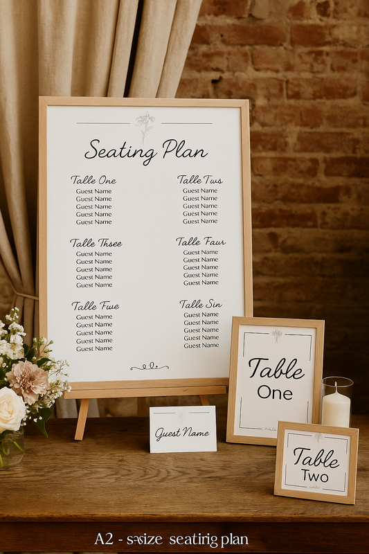 Monochrome Floral Wedding Guest Table Name Card