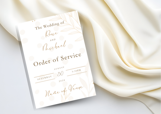 Pink and Gold Leaf Order of Service Booklet
