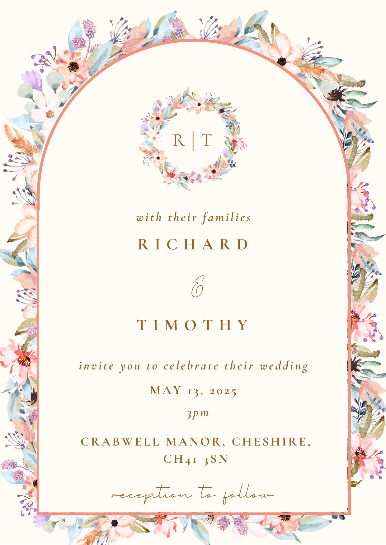 Blossom Arch Wedding Invitation | Floral Arch Invitation Suite | Pastel Watercolour Wedding Stationery