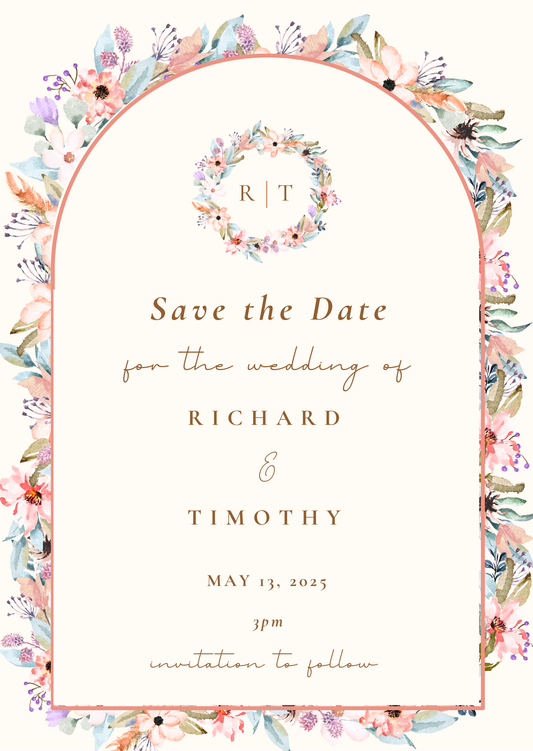 Blossom Arch Save the Date | Floral Arch Wedding Save the Date Card | Pastel Watercolour Design |